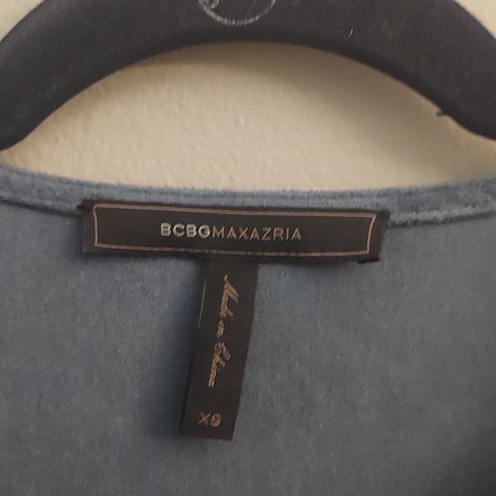 BCBGMAXARIA Catier Faux Suede Dusty Blue Mini Dress With Bell Sleeves XS Boho - Picture 5 of 13